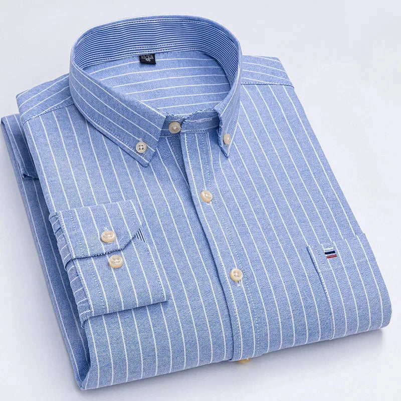 Chemise Homme Oxford Coton Manches Longues Carreaux Couleur Unie Business Casual Respirante Confortable Grande Taille 6XL 7XL Printemps Automne – Chemise Business Premium Toutes Saisons | Mode Homme Premium
