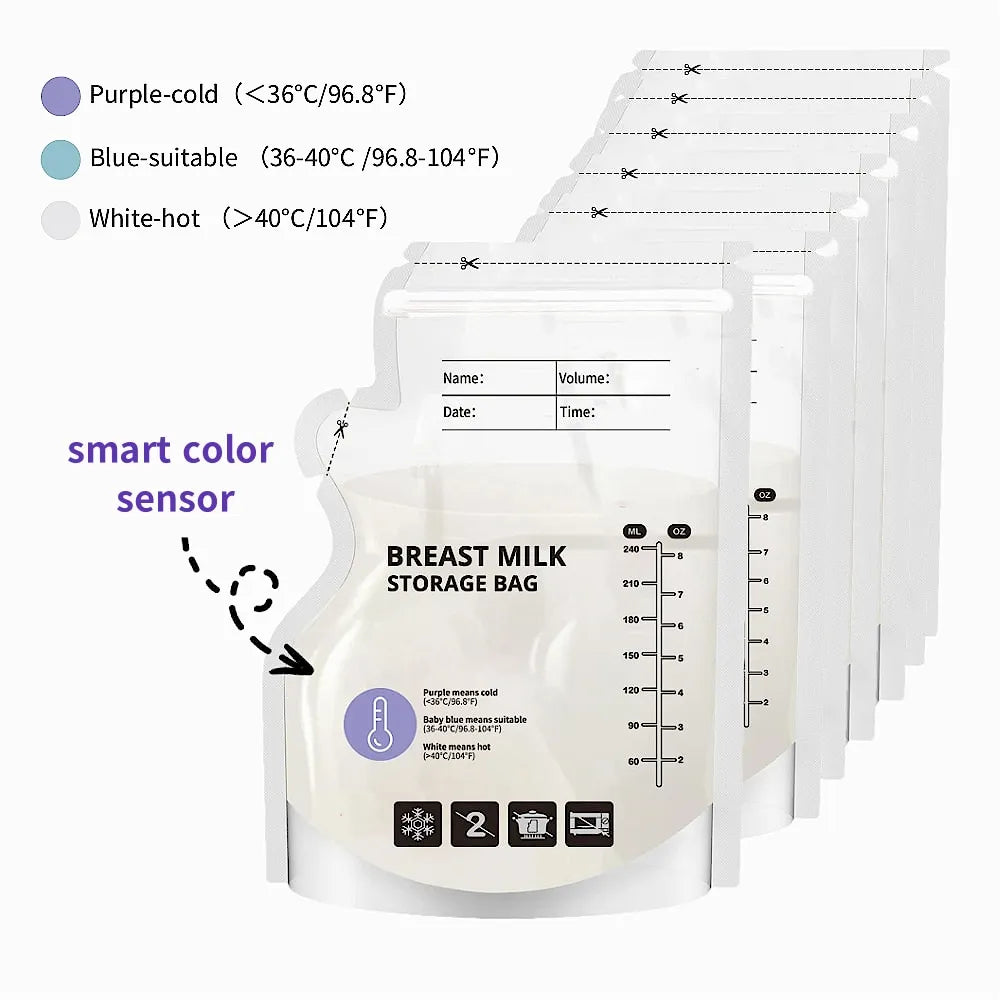 Lot 60 Poches de Conservation Lait Maternel Thermosensibles – PE Alimentaire Transparent Gradué Anti-Fuite