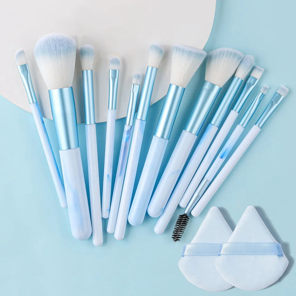 Set 12 Pinceaux Maquillage Bleu Ultra-Doux – Fond de Teint, Correcteur, Blush, Fards & Highlighter | Accessoire Beauté Femme