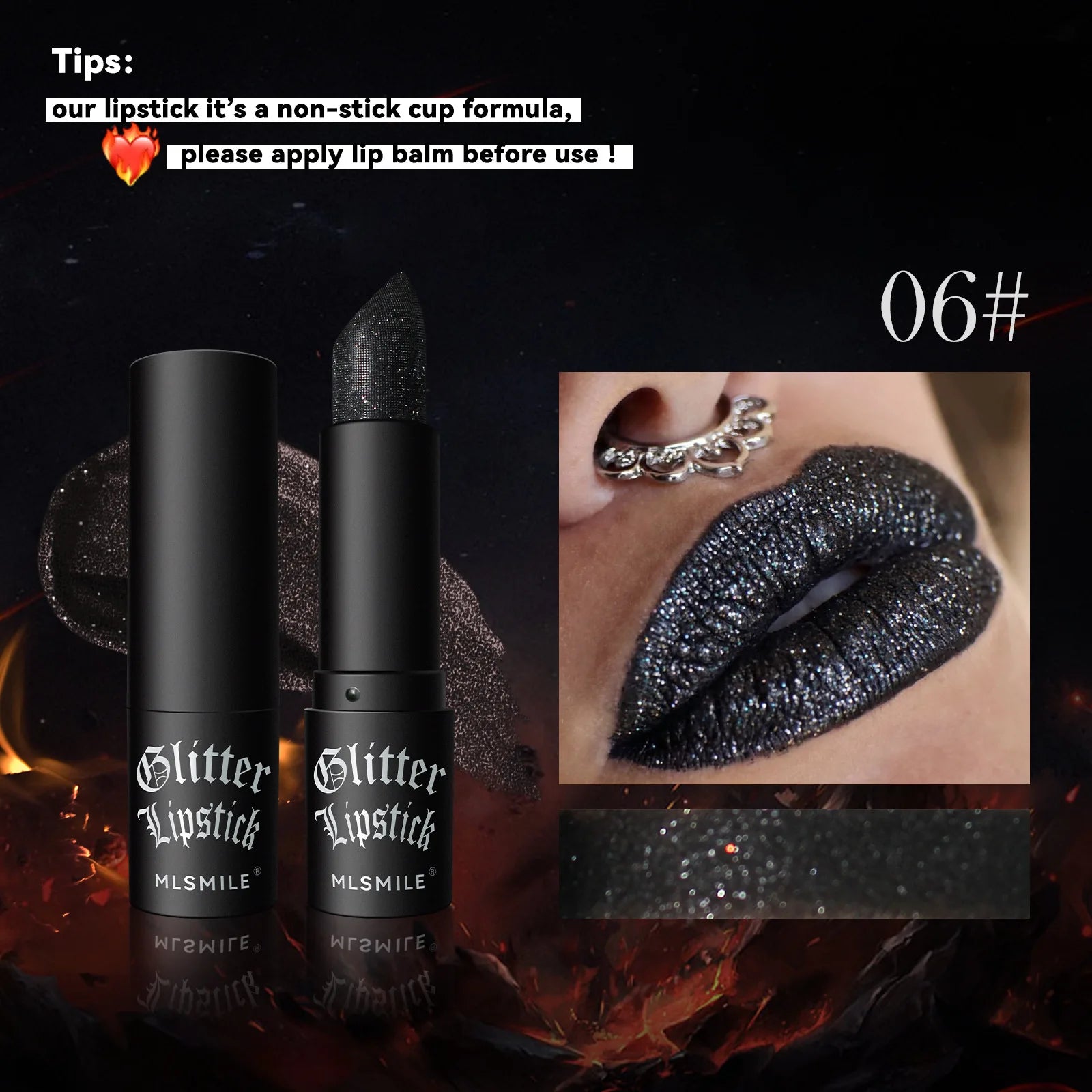 Rouge à Lèvres Glitter 7 Couleurs – Diamond Pearlescent Métallique Waterproof | Lipgloss Noir Femme