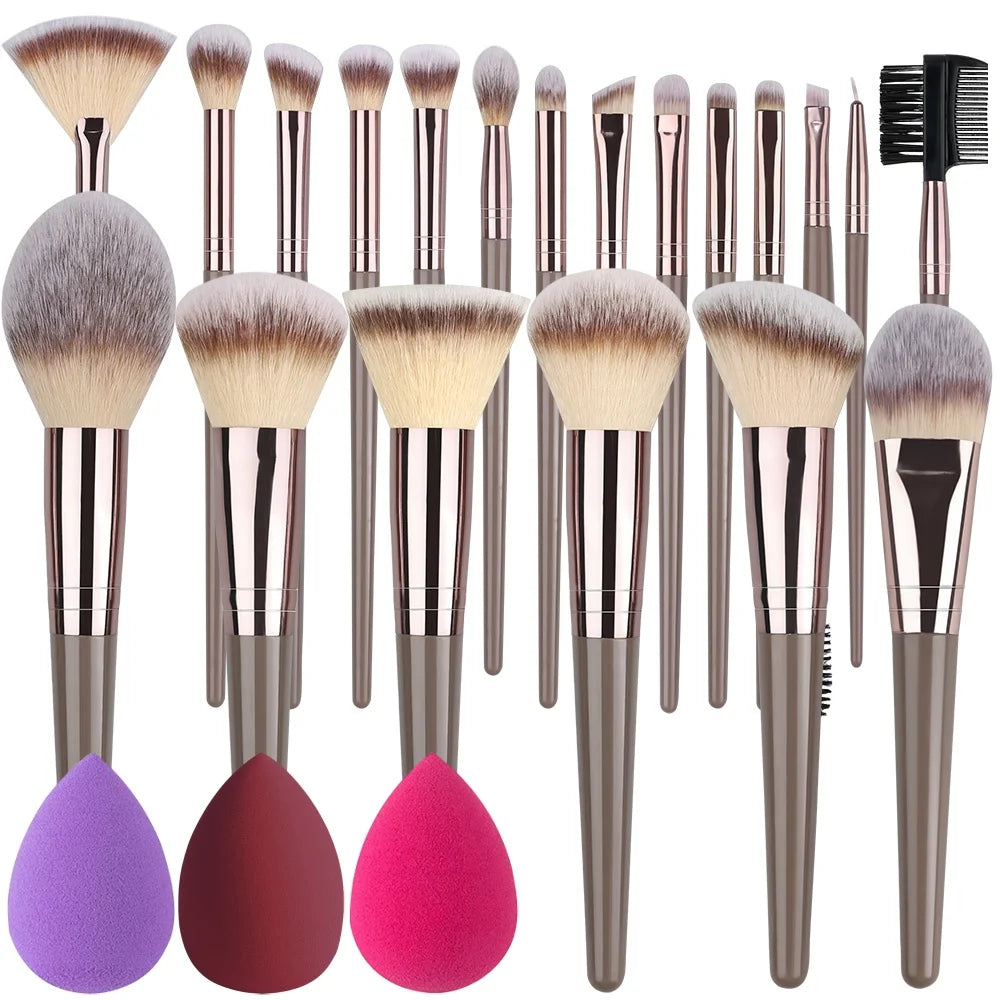 Set Pinceaux Maquillage Professionnel 1 à 20 Pcs – Blush, Highlighter, Fond de Teint & Fard | Ultra-Doux Femme