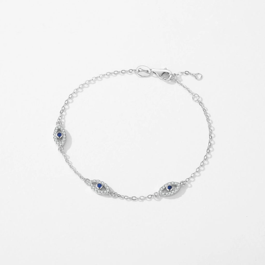 Bracelet Argent 925 Pur MODIAN Luxe – Yeux Turquoise Bleu & Zircon Cubique Cristal Transparent | Bijou Fin Femme Chaîne Maille Élégante & Hypoallergénique