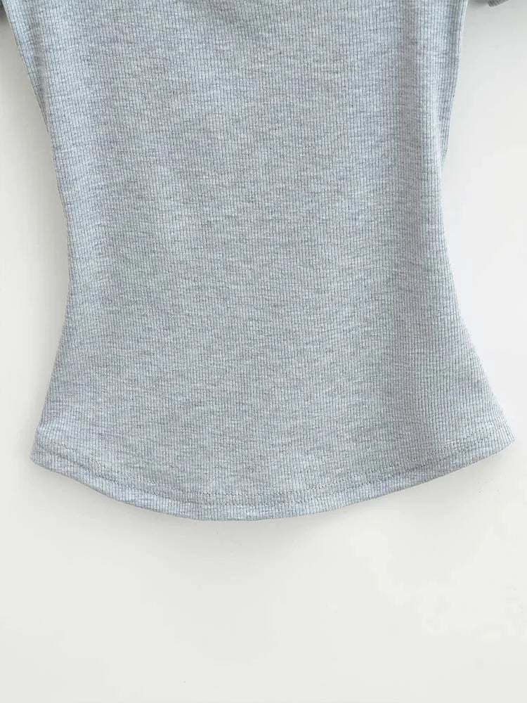 Crop Top Femme Col Carré Slim Stretch Manches Courtes Sexy – T-Shirt Court Élastique Casual Été | Mode