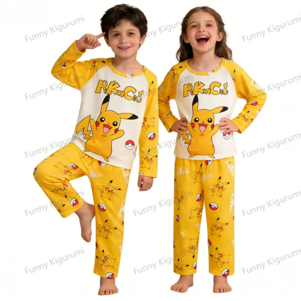 Pyjama Enfant Cartoon Pikachu – Ensemble 2 Pièces Manches Longues Garçon Fille 3-13 Ans