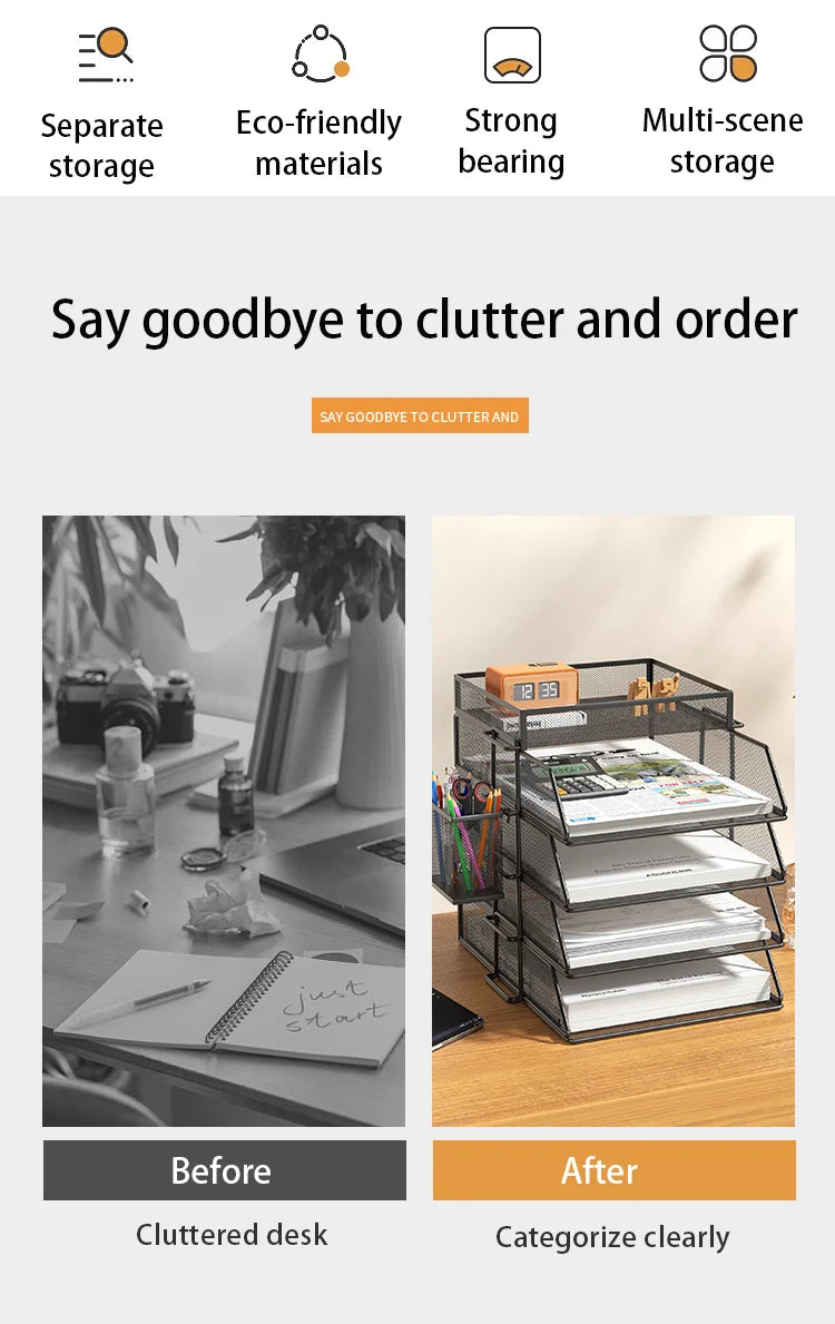 Trieur Bureau 4 Niveaux Empilable Noir – Organisateur Courrier Documents Papier Lettre