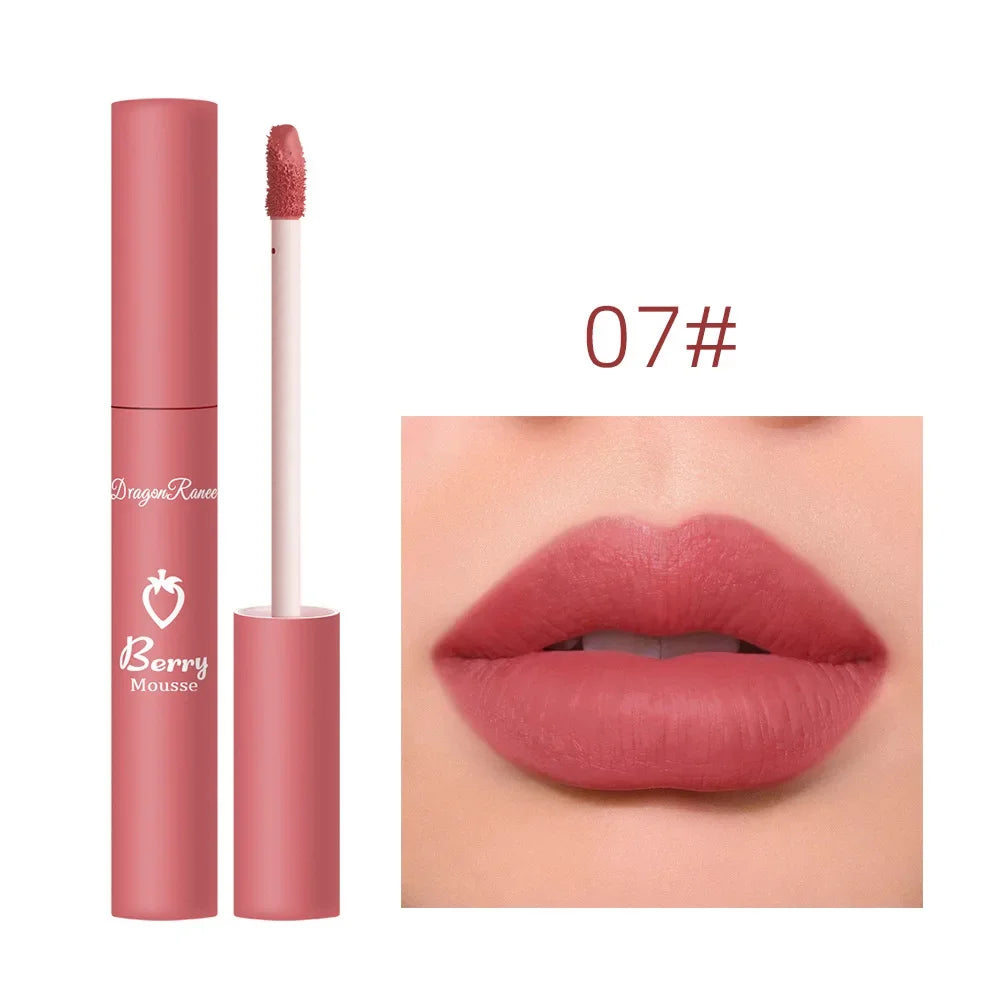 Gloss Lèvres Mat 12 Couleurs Berry Mousse – Glaçure Velours Waterproof Longue Tenue | Rouge à Lèvres Sexy Cosmétique