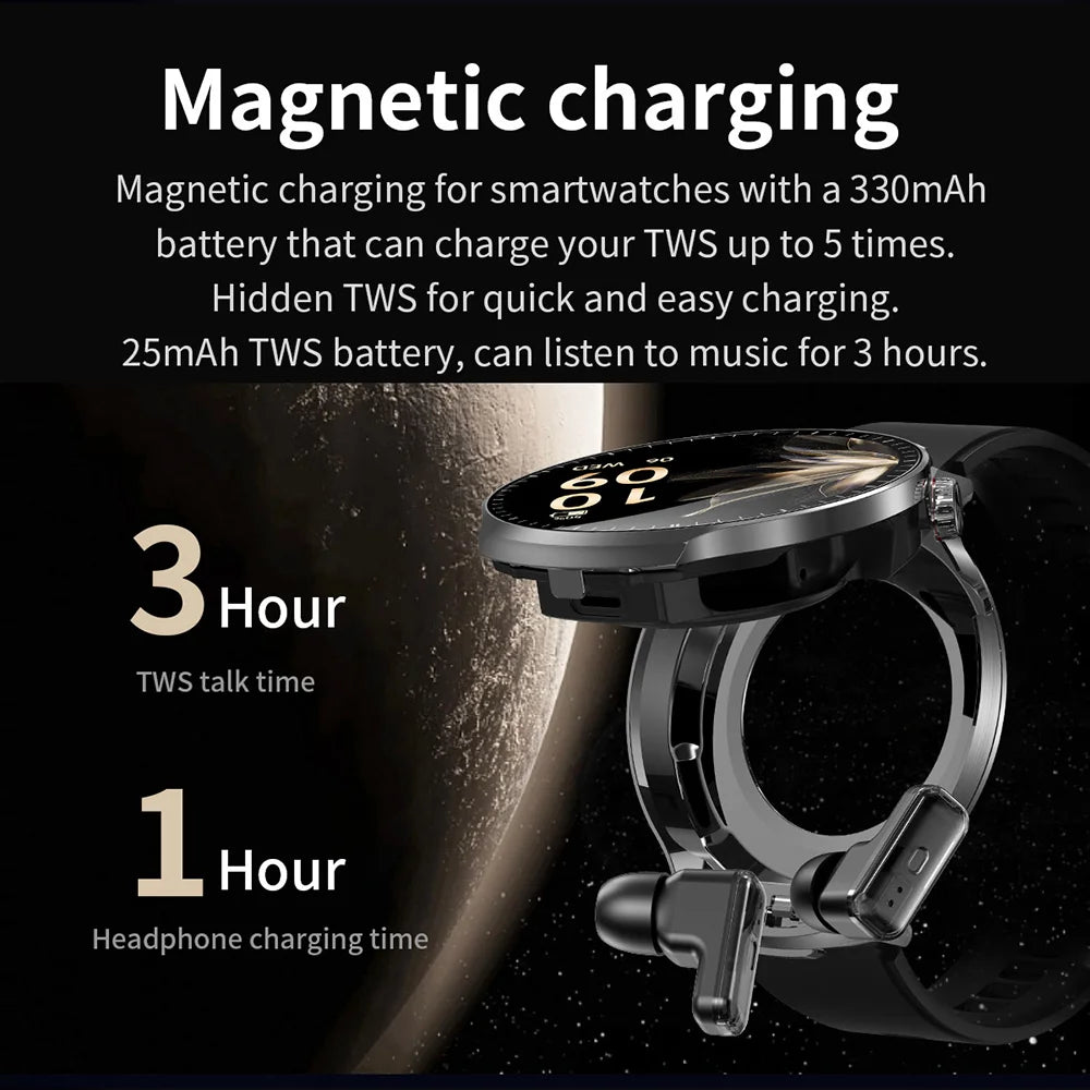 Smartwatch 2-en-1 + Écouteurs TWS Bluetooth – Écran HD 1.85" IP67 Étanche | 100+ Sports | Appels & Suivi Fitness