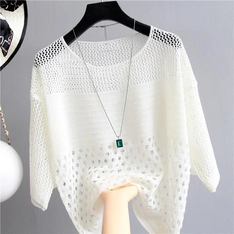 Top Gilet Soie de Glace Tricoté Femme Ajourné Bretelles – Léger Été | Streetwear Blanc Printemps