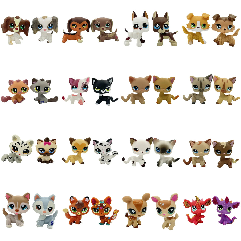 Los 2 Seltene LPS Tierfiguren – Süße Katze & Wackelkopftier Dackel Collie Cocker Dogge | Sammlerstück Kinderspielzeug