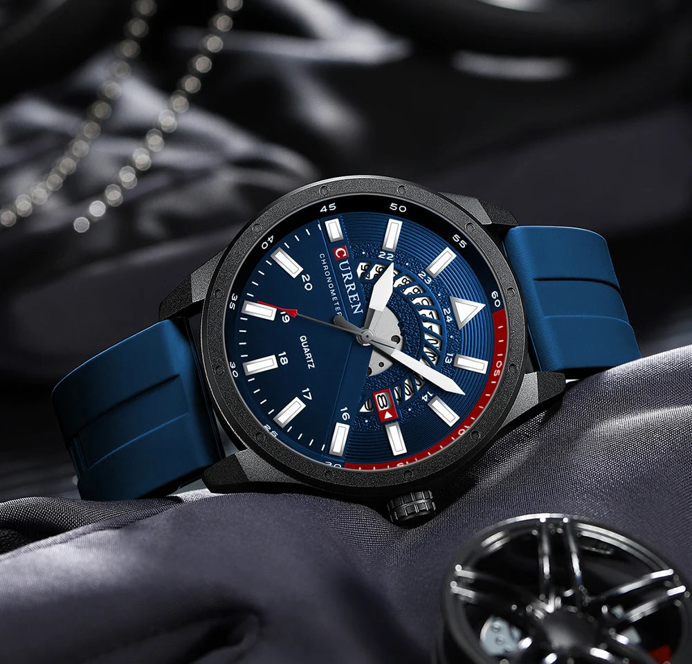 Montre Homme CURREN 8421 Quartz Fashion Calendrier Étanche Bracelet Silicone Sport Casual Business Élégante | Montre CURREN 8421 Quartz Sport Premium