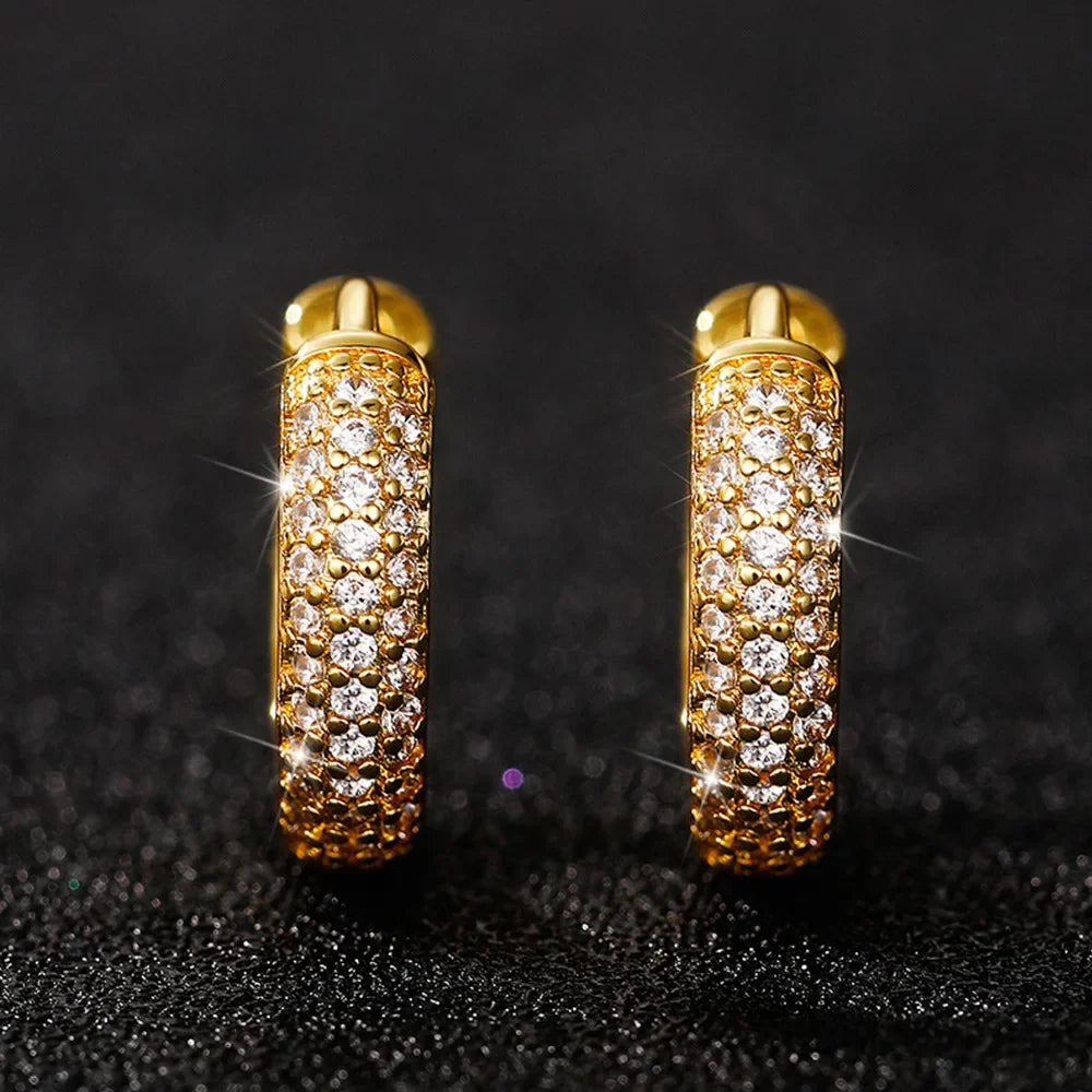 Créoles Luxe Pavées Zircon Couleur Or — Boucles d'Oreilles Femme Élégantes