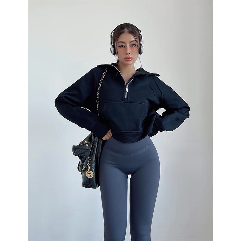 Sweat Femme Oversize Zip Polaire – Hoodie Streetwear Chaud Casual Rose Blanc