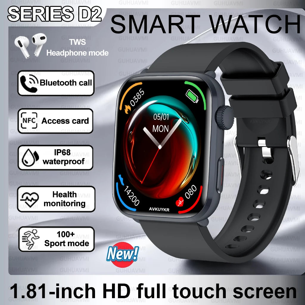 Smartwatch 2025 Unisex Gesundheit NFC Bluetooth – Blutdruck Sauerstoff Sport Anrufe | Herren & Damen