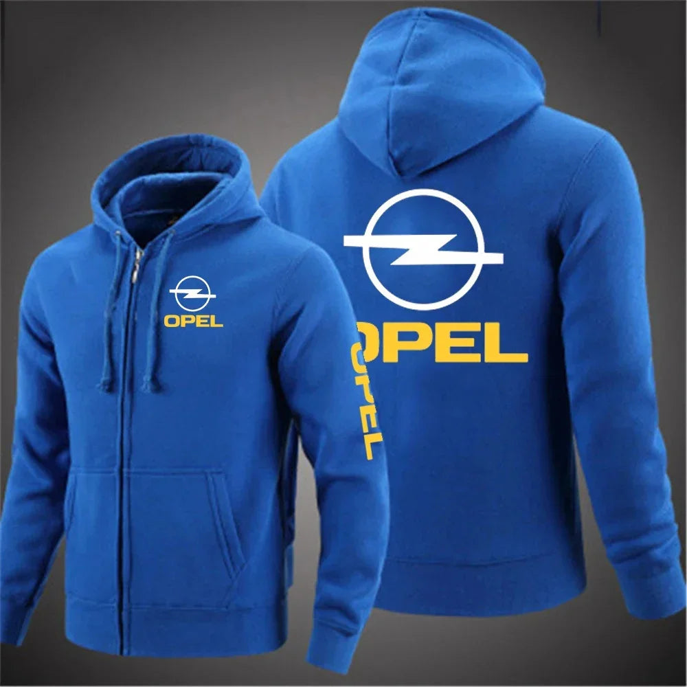 Veste Opel Homme Zip Capuche Imprimée – Sportswear Casual Manches Longues Couleur Unie