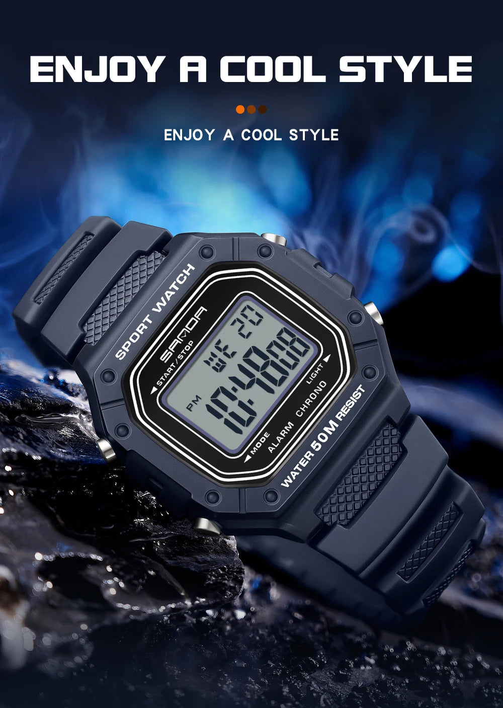 SANDA 2156 Herren Militär Digitaluhr – LED Sport Army Wasserdicht Stoppuhr Großes Zifferblatt