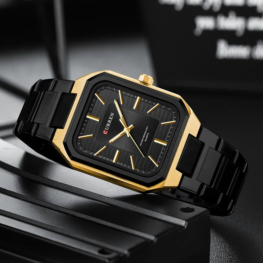 Montre Homme CURREN Vintage Rectangle Acier Inoxydable Quartz Lumineux Étanche – Style Rétro Chic