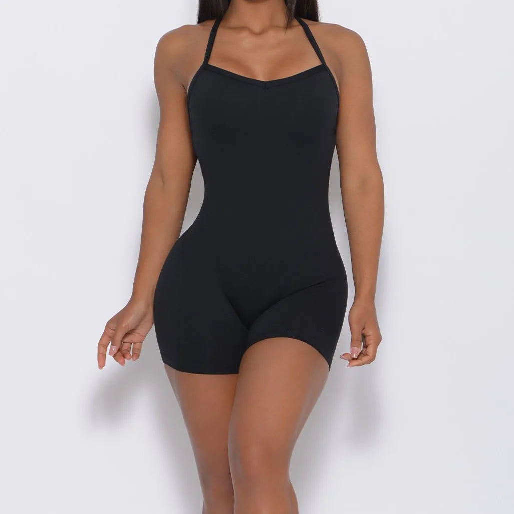 Combinaison Yoga Femme Sexy Dos Nu Croisé Gainante Fessier – Body Sport Fitness Gym Couleur Unie | Mode Athleisure