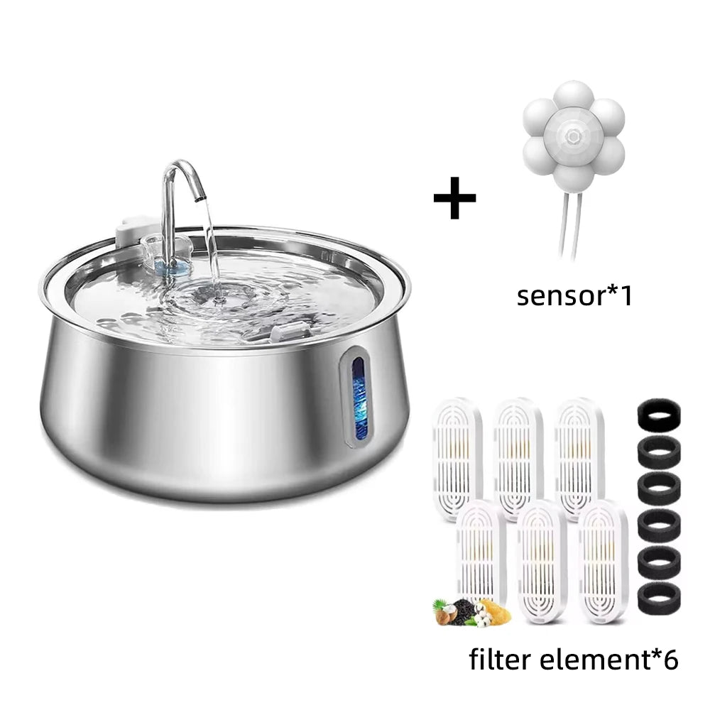 Fontaine à Eau Chat & Chien Inox 4L Automatique – Distributeur Eau Grande Capacité Filtration Multi-Couches | Bol Eau Animaux