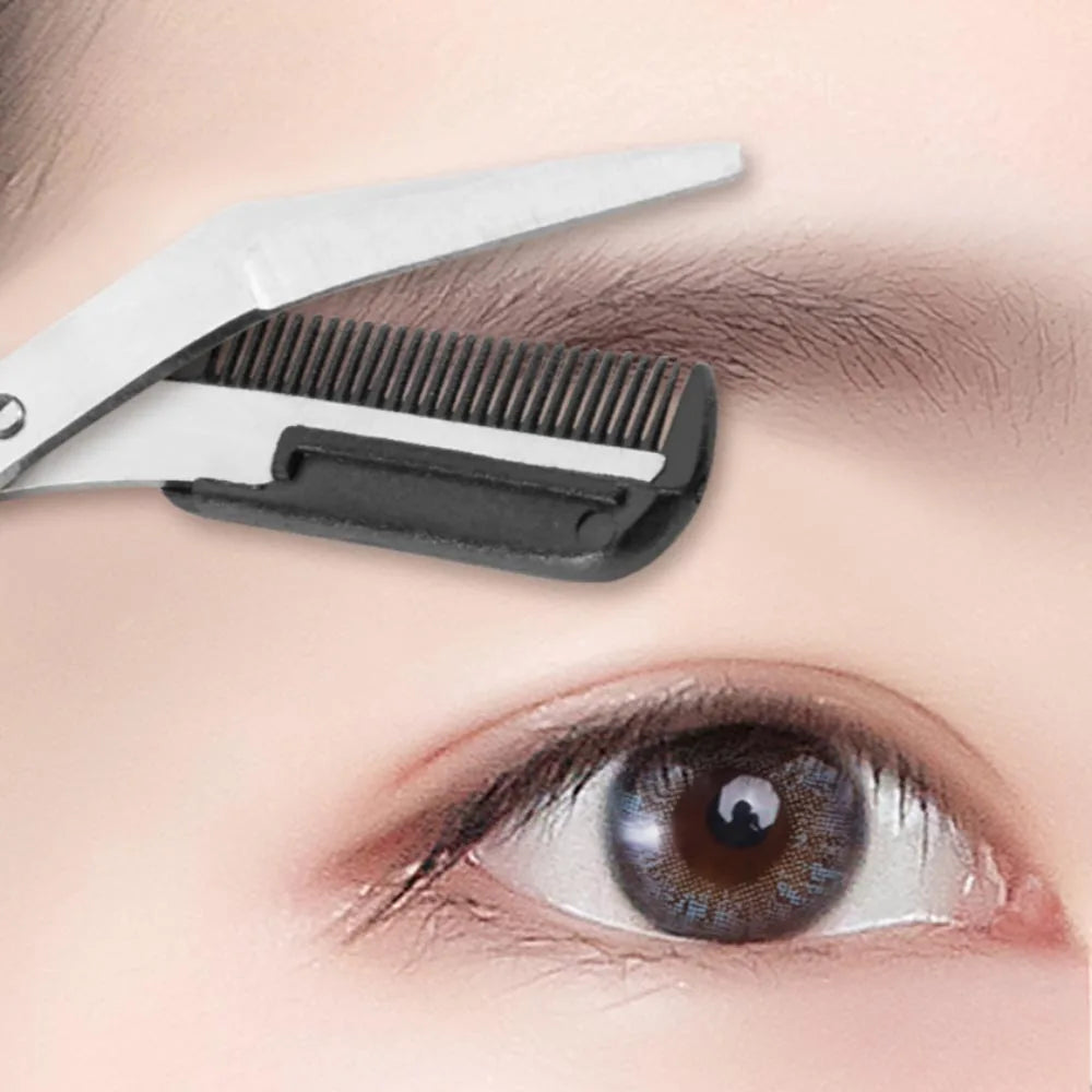 Ciseaux Sourcils Inox avec Peigne Intégré – Taille Précise & Sourcils Parfaits | Rose, Blanc & Noir | Outil Beauté Grooming