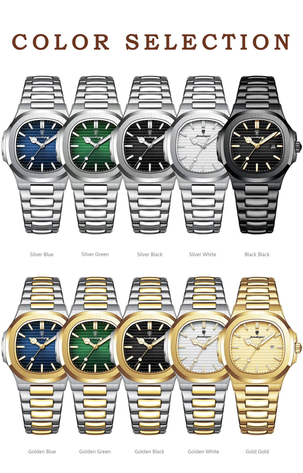 Montre Femme POEDAGAR Carrée Luxe Quartz – Lumineuse Étanche Date Acier Fashion
