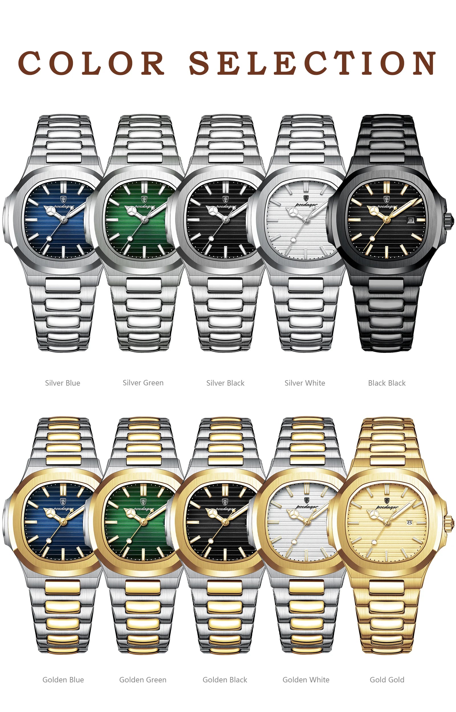 Montre Femme POEDAGAR Carrée Luxe Quartz – Lumineuse Étanche Date Acier Fashion