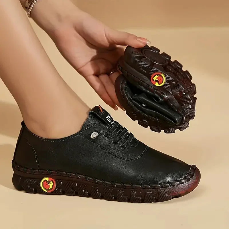 Sneakers Plateforme Loafers Lacets Cuir Femme 2024 – Flat Slip-On Casual Mom Shoe Printemps