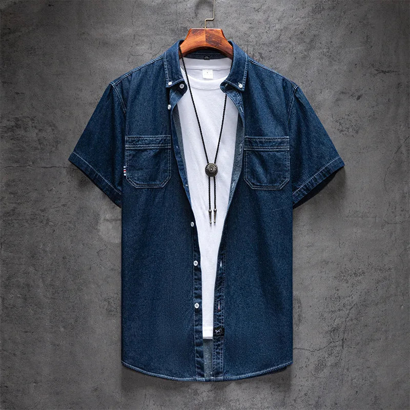Chemise Jean Bleu Homme Manches Courtes 2023 – Coton Qualité Premium Été Plus Size M-4XL