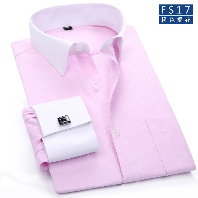 Chemise Homme Classique Poignets Français Manches Longues Coupe Standard – Formelle Business Mariage Bureau Blanche Élégante | Mode Homme Premium