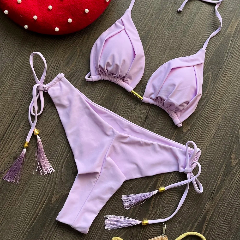Bikini Femme Triangle Brésilien Push-Up – 13 Coloris | Maillot de Bain 2 Pièces Sexy Plage Été