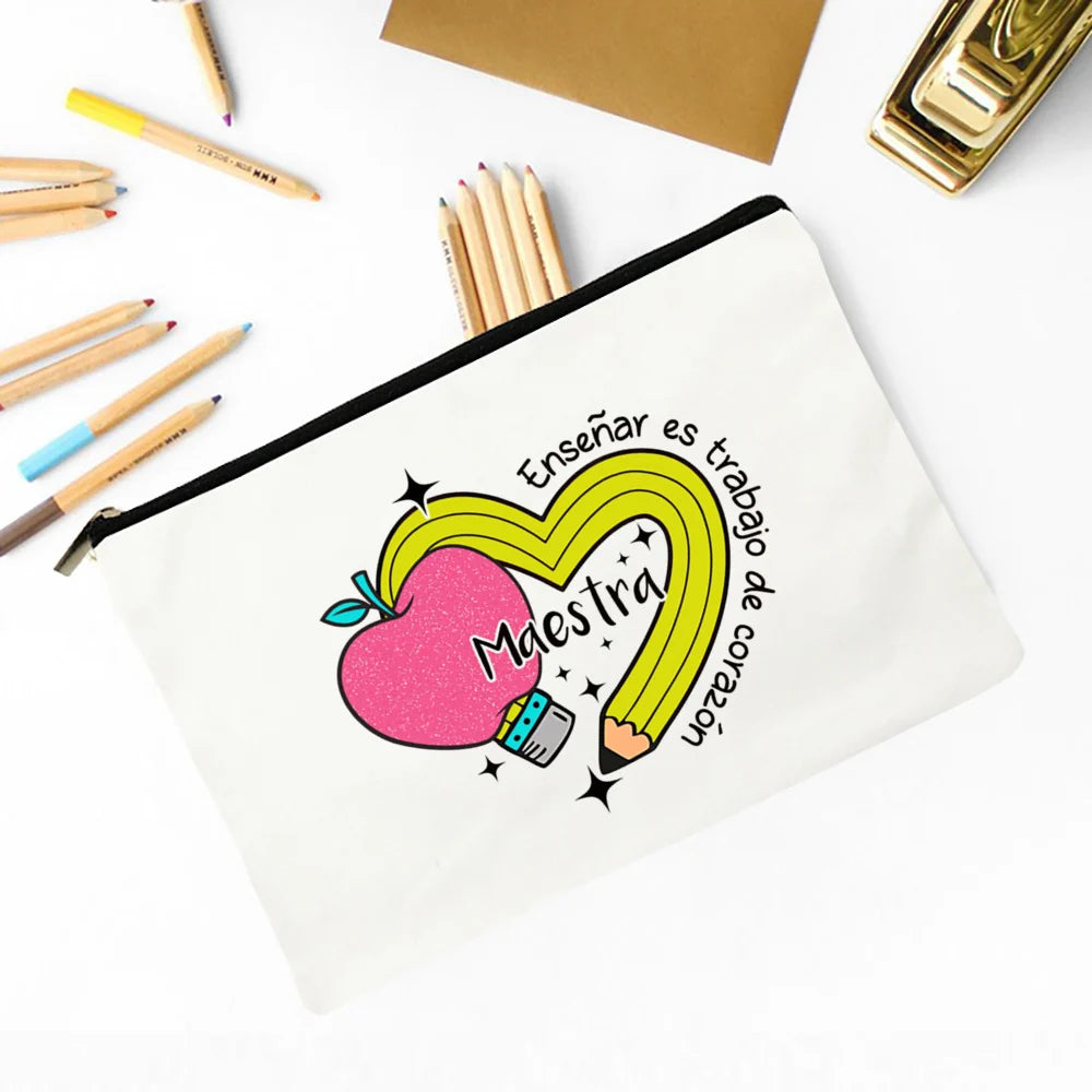 Trousse Maquillage Maestra Imprimé Coeur Espagnol – Organisateur Voyage & Crayon | Cadeau Enseignante