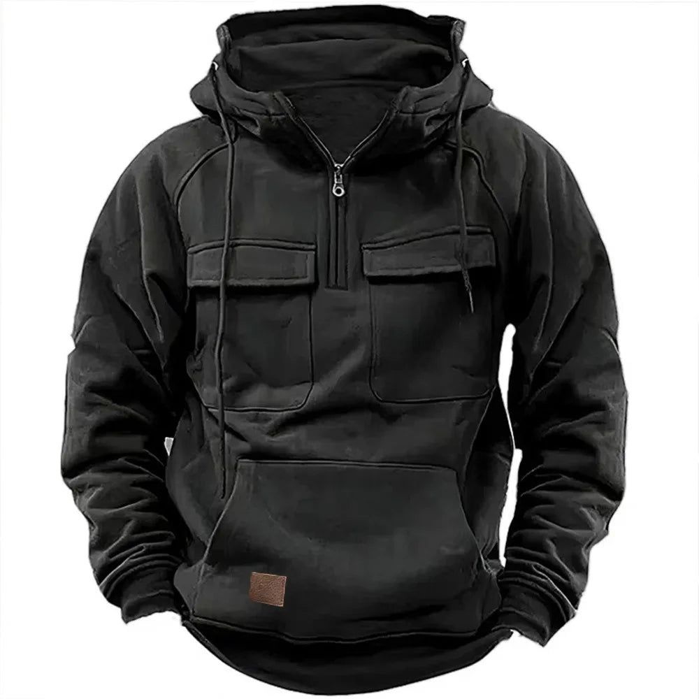 Sweat Tactique Homme Half-Zip Grande Poche – Cargo Pullover Outdoor, Gym & Fitness 2026 | Coupe Ample & Respirant