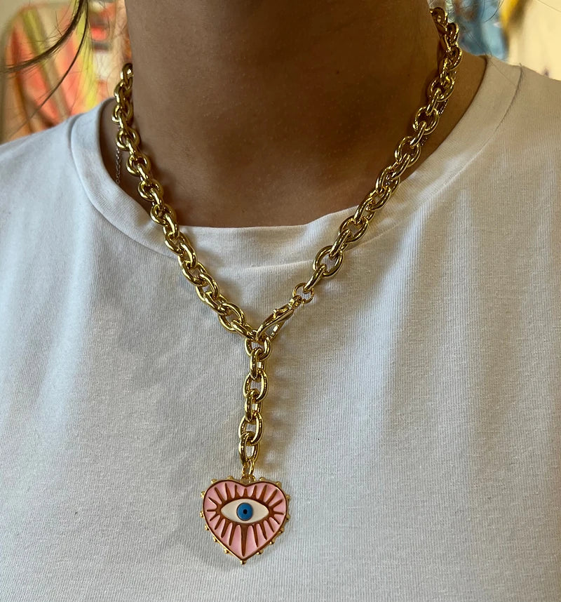Collier Ras-du-Cou Boho Vintage – Cœur, Coquillage & Œil Turc | Bijou Femme Tendance Été & Plage | Accessoire Mode Charme