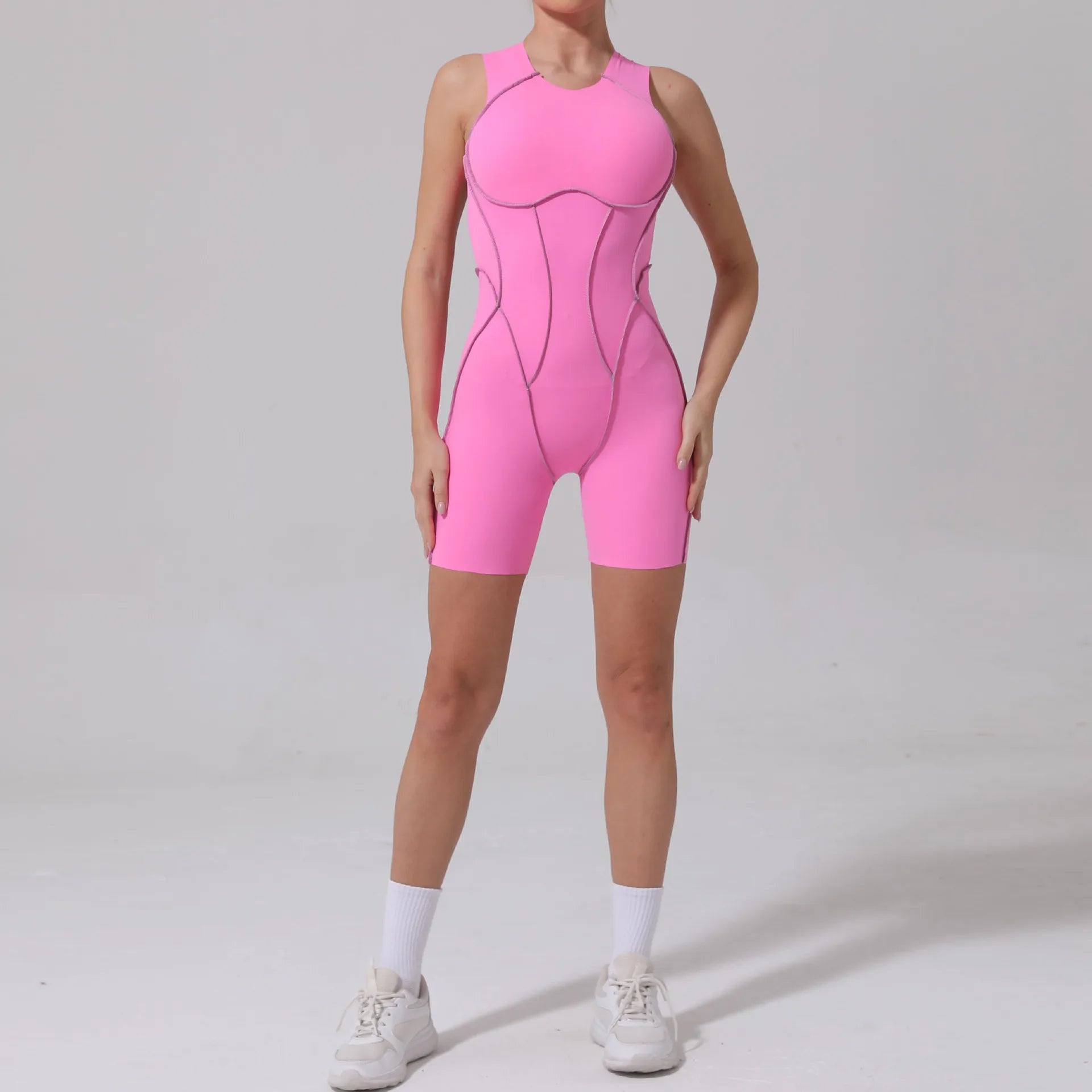 Bodysuit Yoga Push-Up Rembourré Bicolore - Combinaison Short V Butt Gainante Gym & Fitness Femme