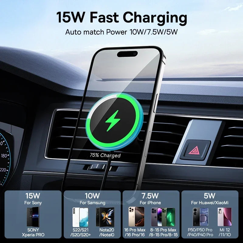 Baseus Chargeur Voiture Magnétique 15W – Support Téléphone Sans Fil iPhone 16 15 14 13