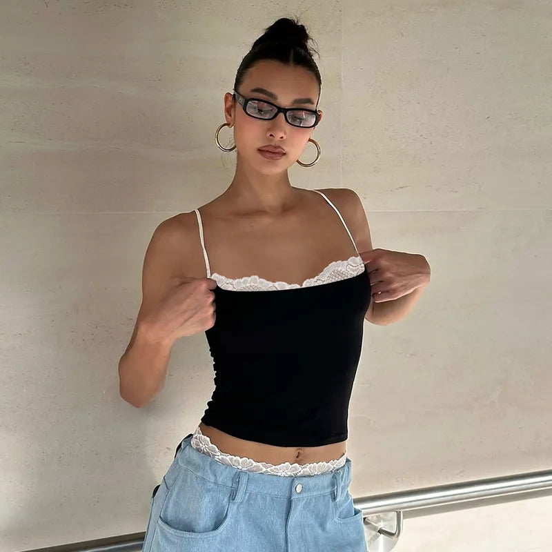Crop Top Camisole Dentelle Dos Nu Femme – Sans Manches Style Coquette | Streetwear Été Club