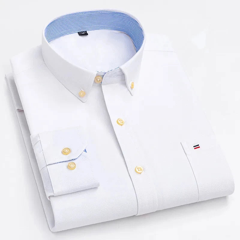 Chemise Homme Oxford Coton Manches Longues Carreaux Couleur Unie Business Casual Respirante Confortable Grande Taille 6XL 7XL Printemps Automne – Chemise Business Premium Toutes Saisons | Mode Homme Premium