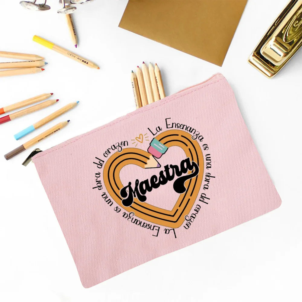 Trousse Maquillage Maestra Imprimé Coeur Espagnol – Organisateur Voyage & Crayon | Cadeau Enseignante