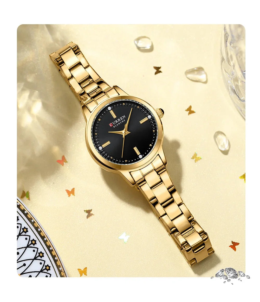 Montre Femme Luxe CURREN Dorée Quartz Acier Inoxydable – Étanche Élégante Minimaliste