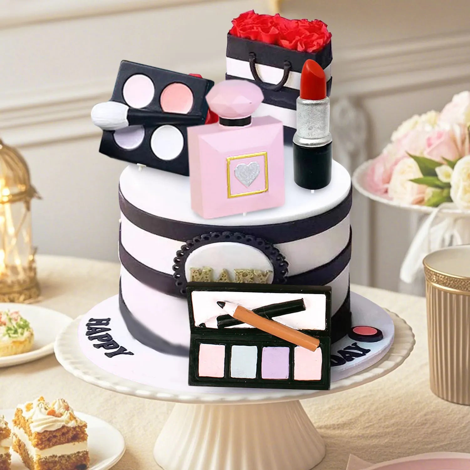 Set Maquillage Gateau 4 Pcs Filles – Rouge à Lèvres, Fard, Parfum & Poudre | Cadeau Anniversaire & Bal de Promo