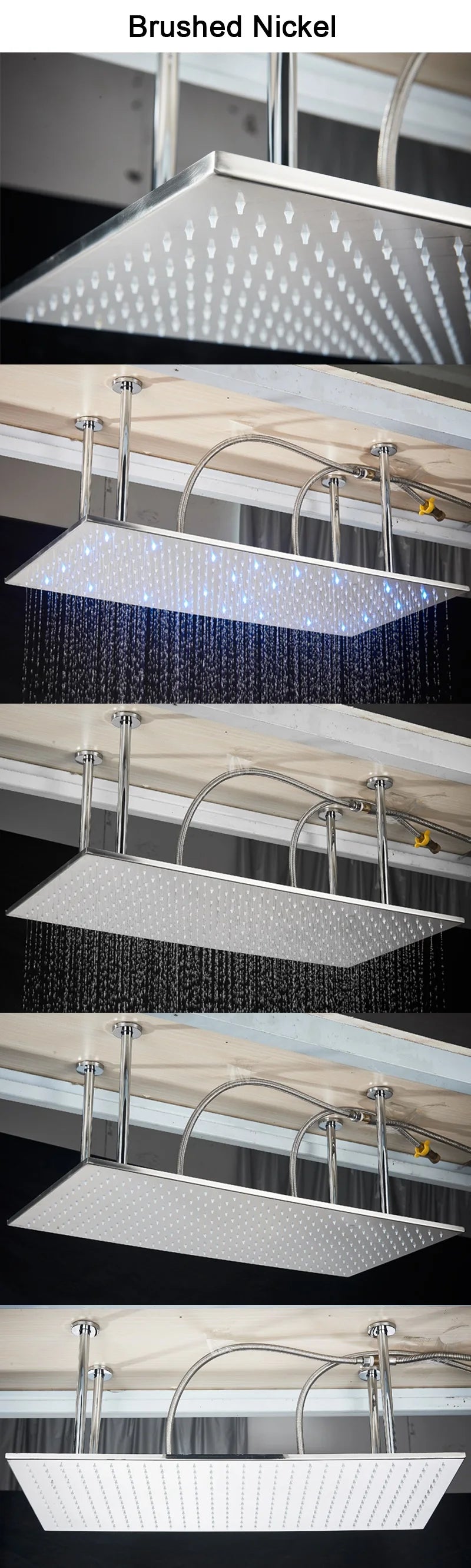 Shinesia Système Douche Pluie LED Plafond 40x80cm – Cascade & Pluie, Noir ou Or Brossé | Douche Luxe Salle de Bain