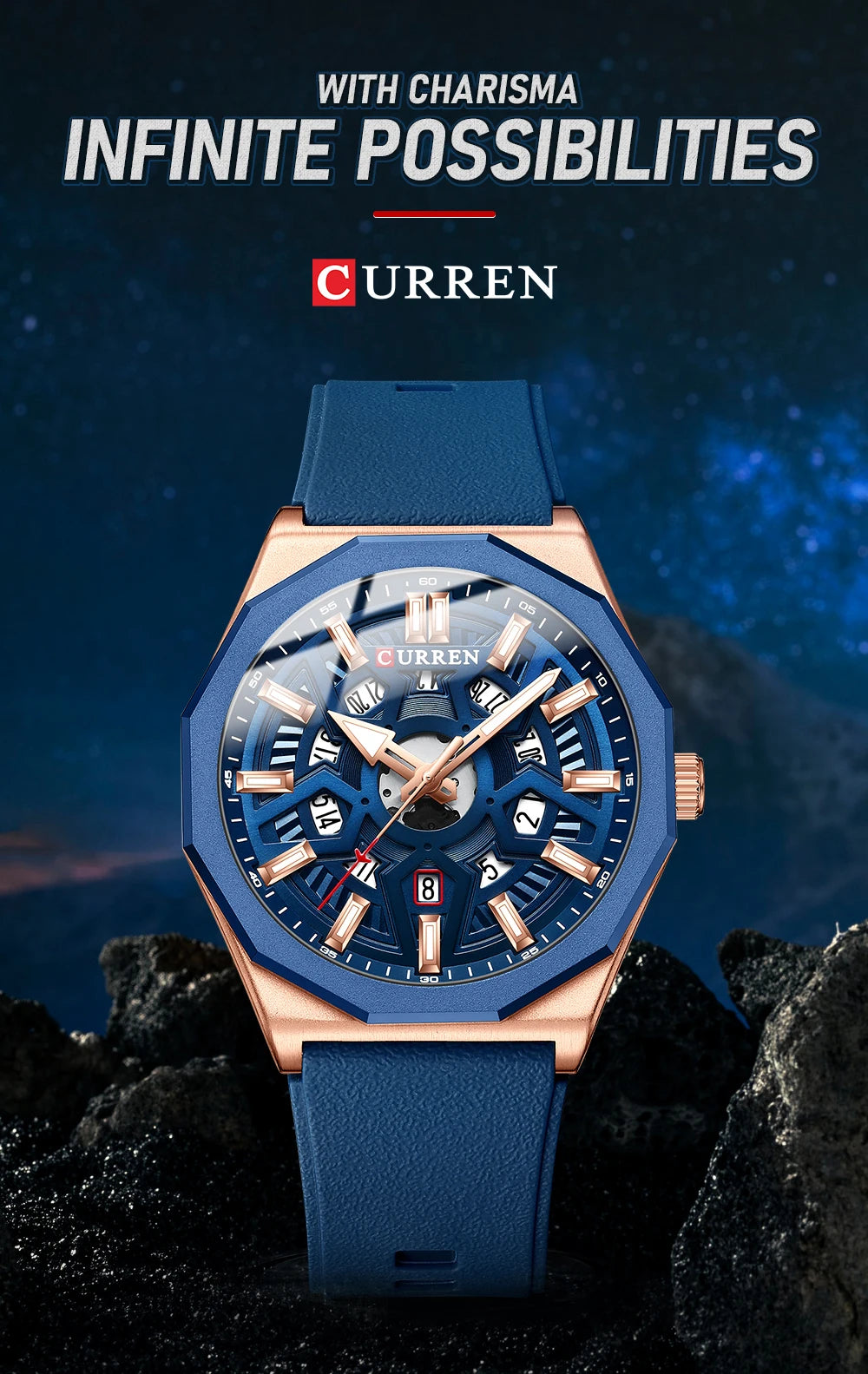 Montre Homme CURREN Design Créatif Quartz Silicone Lumineux Date – Fashion Sport Élégant