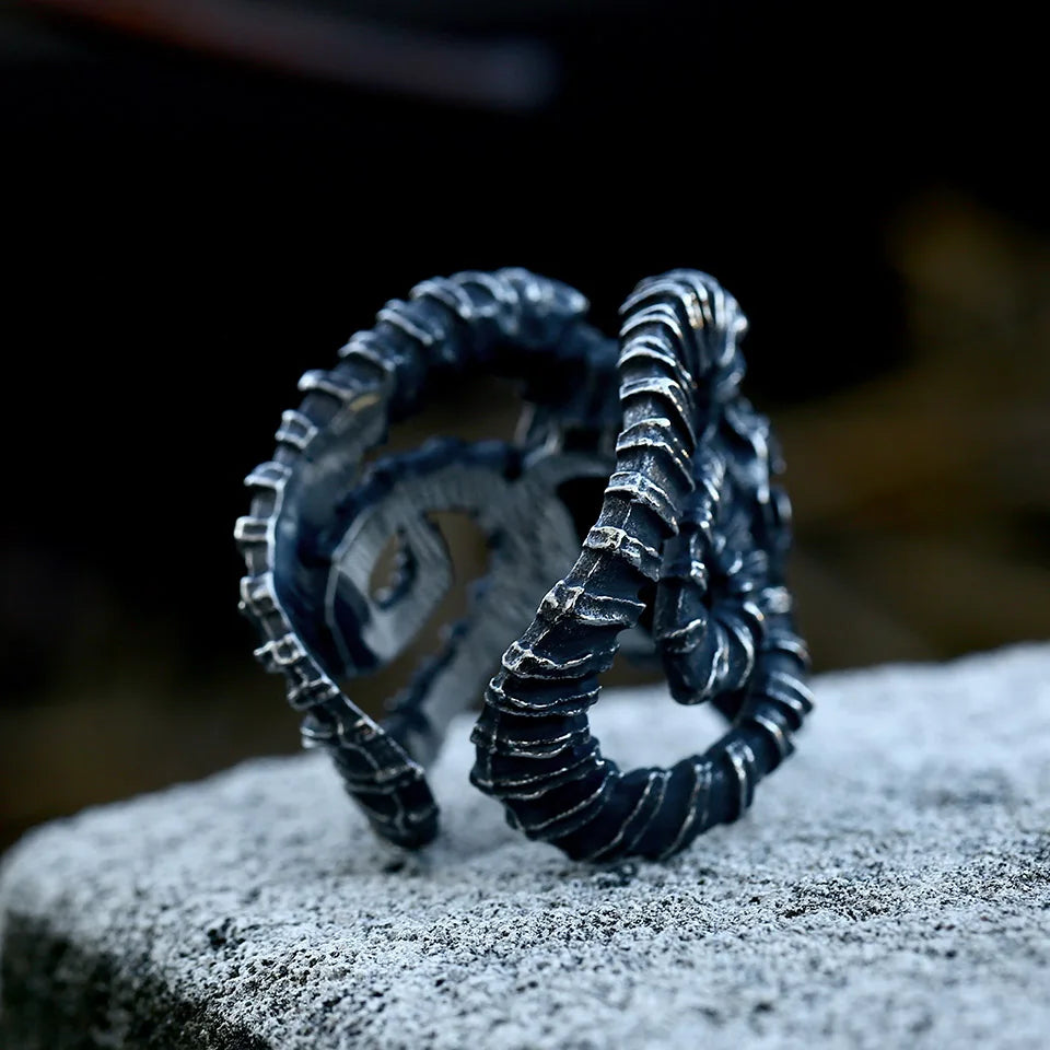 Bague Viking Tête de Bélier Acier Inoxydable 316L — Bijou Homme Vintage Ajustable