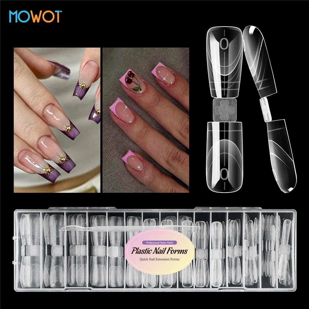 MOWOT Nail Dual Forms 75pcs Coffin Acrylic – Moules Gel Poly 15 Tailles Extension French