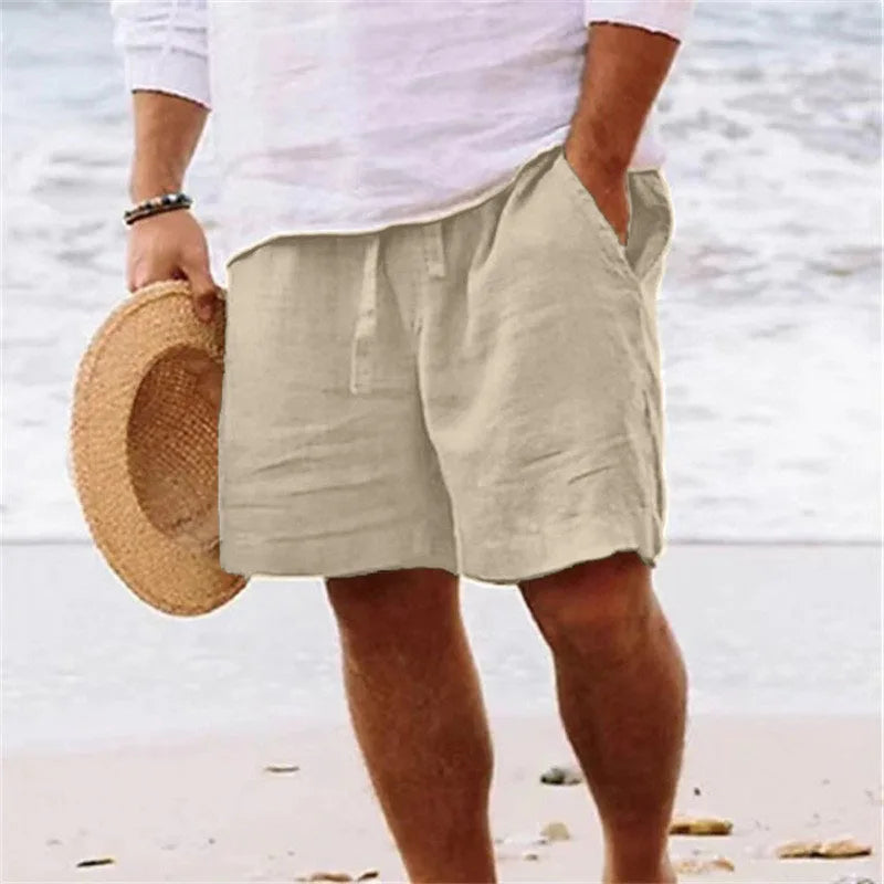 2025 Leinenstoff Sommer Sport Shorts Herren Strandshorts Tasche Bodybuilding Sweathose Fitness Jogger Laufhosen Gym Herren Shorts