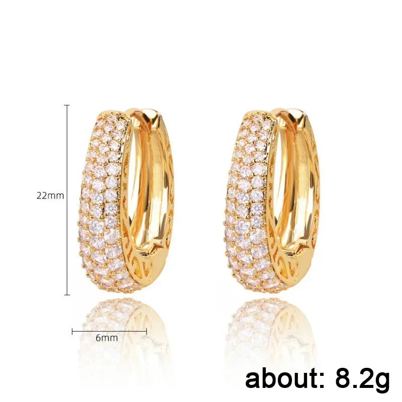 Créoles Luxe Pavées Zircon Couleur Or — Boucles d'Oreilles Femme Élégantes