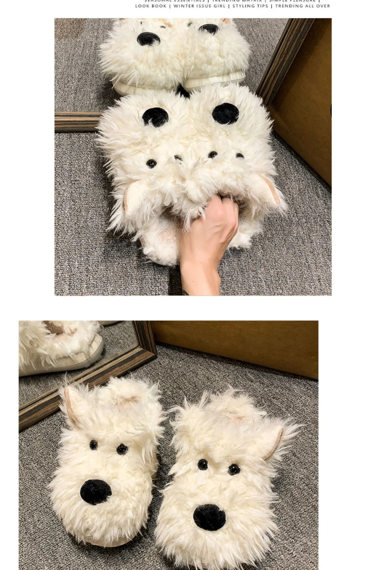 Chaussons Chien Cartoon Plush Hiver Femme – Coton Chaud Non-Slip Intérieur Maison