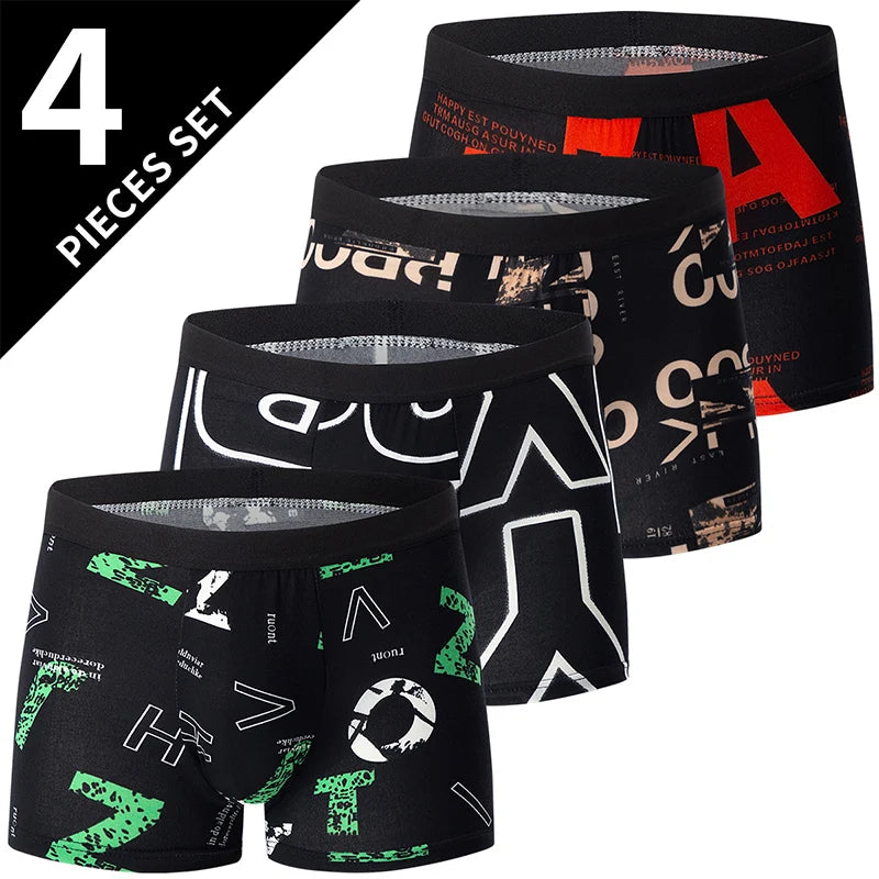 Pack 4 Boxers Homme Imprimés Taille US/EU Confortables Fashion Slip Short de Bain Oversize Sous-Vêtements Premium Multicolore – Pack 4 Boxers Premium Imprimés | Mode Homme Sous-Vêtements Premium