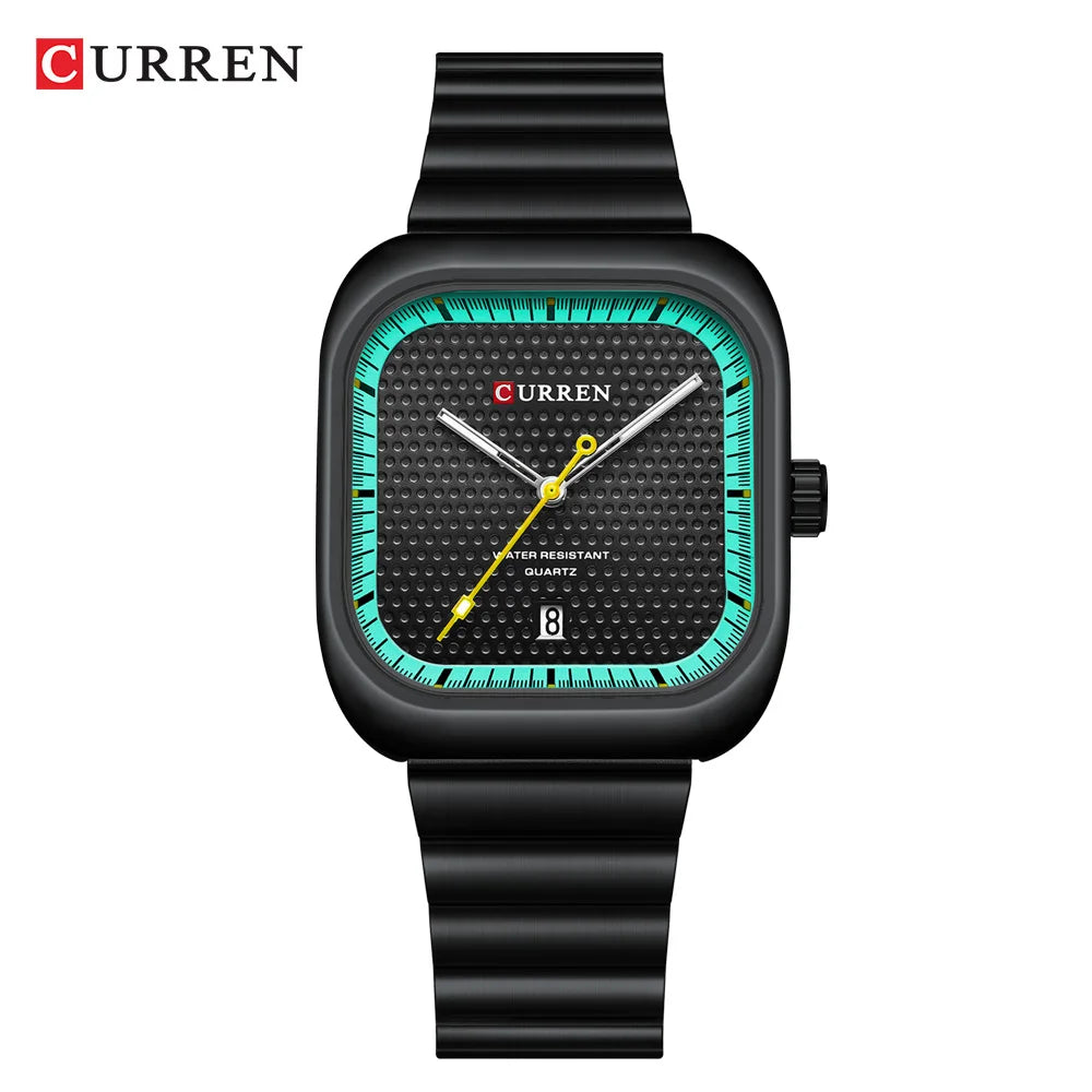 Montre Homme CURREN Carrée Business Quartz – Bracelet Acier Inoxydable Date Automatique