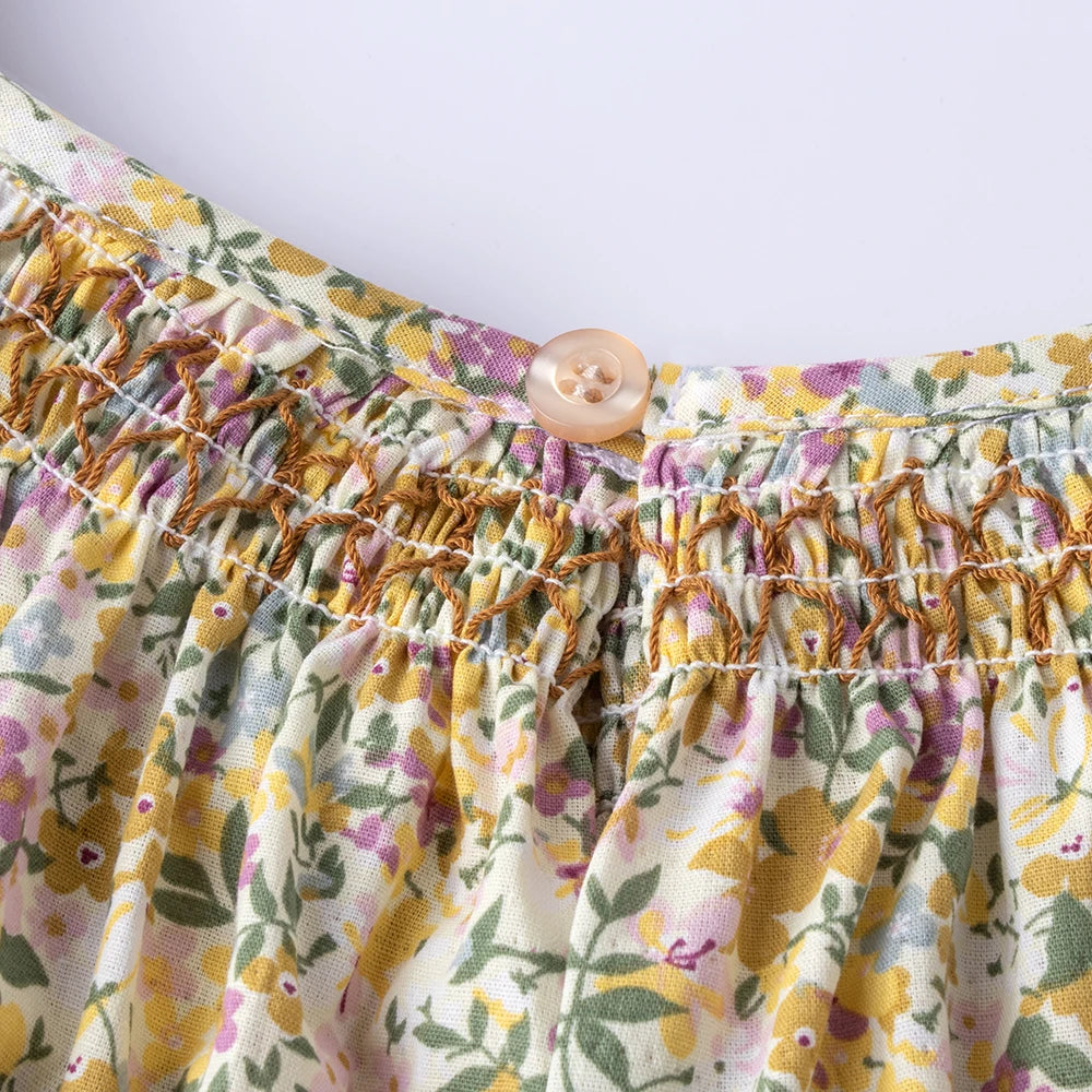 Robe Été Fille Fleurie Smockée Manches Volantes – Tenue Quotidienne Adorable 1-6 Ans