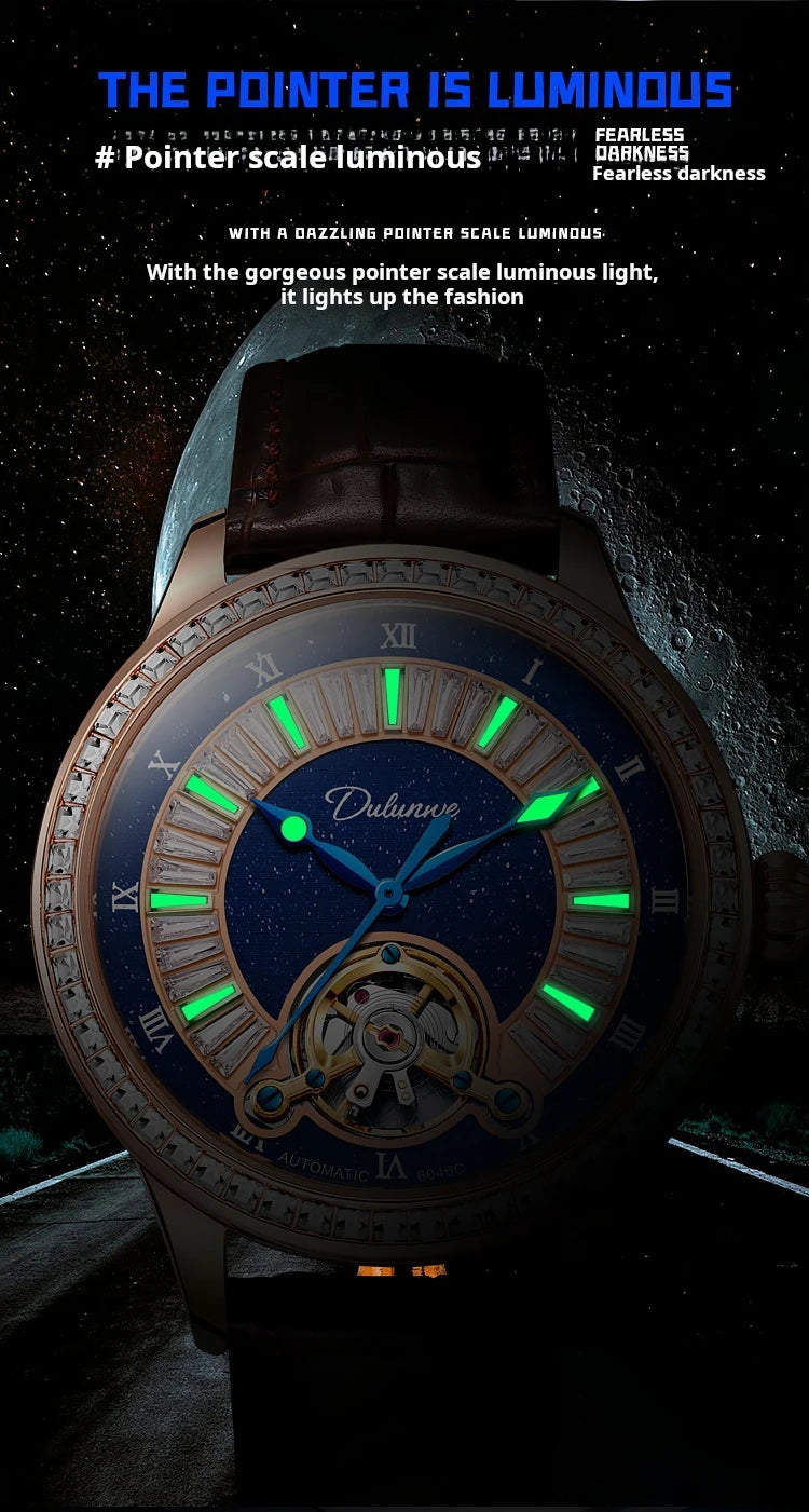 Montre Homme Tourbillon Automatique Mécanique – Cadran Strass Lumineux Sport Étanche Acier